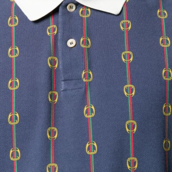 Gucci Horse-bit Chain Print Polo Shirt in Blue - Picture 5 of 7